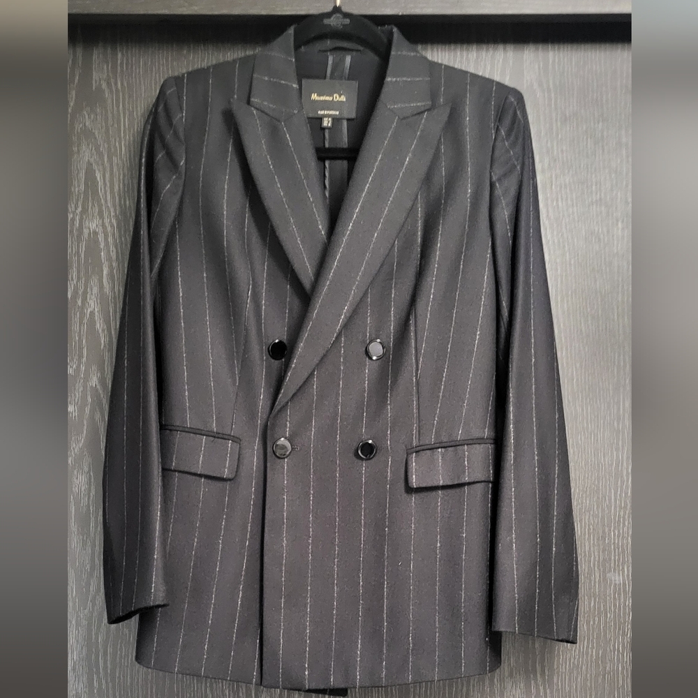 Massimo Dutti double-breasted pinstripe wool blend blazer